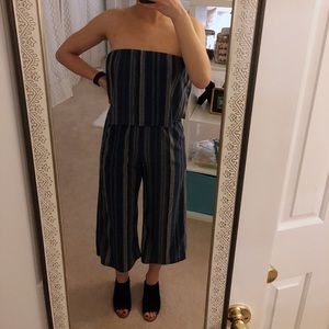 SOLD Navy striped strapless jumpsuit